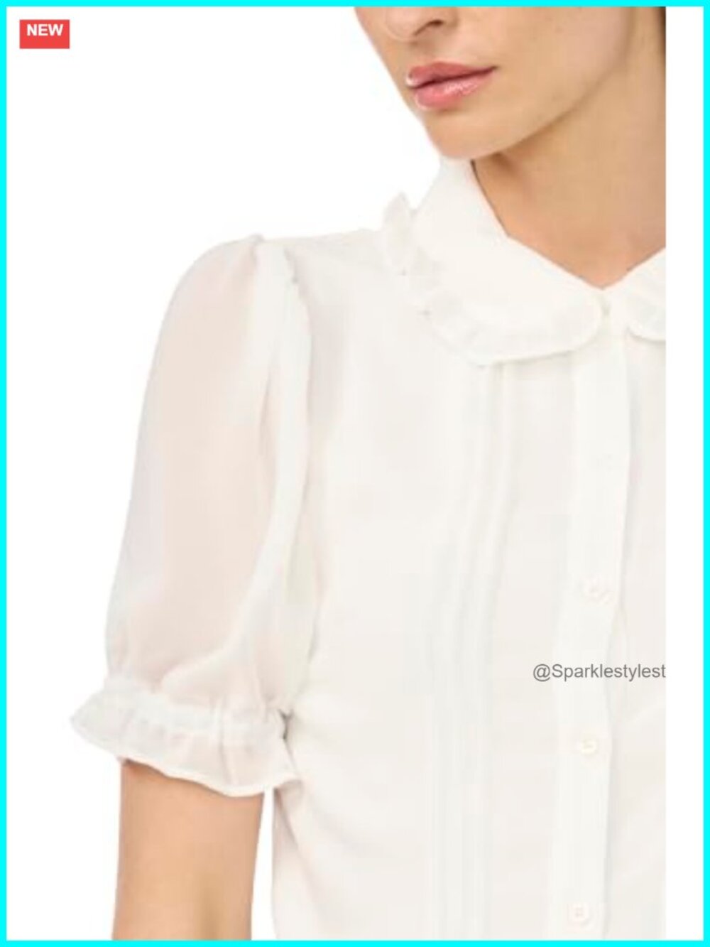 CeCe Cropped Buttoned Top with Ruffle - Picture 2 of 2